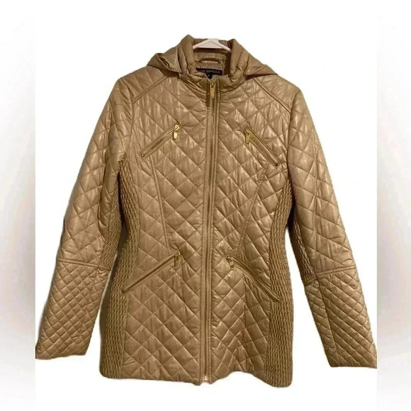 Via Spiga Women’s Puffer Coat w/ Detachable Hood Gold Sz. S - Picture 1 of 13